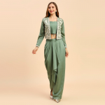Square Neck Ready To Wear Silk Lehenga & Choli With Shrug