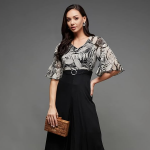 Women's V- Neck Ruffled Sleeve Wide Leg Regular-Length Polyester Printed Jumpsuit