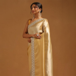 Womens Tissue Chevrons Zari Woven Saree With Sequins