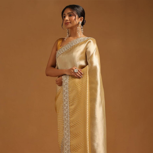 Womens Tissue Chevrons Zari Woven Saree With Sequins
