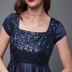 Women’s Polyester Semi-Formal Jumpsuit with Round Neck Half Sleeves Adjustable Waist Tie